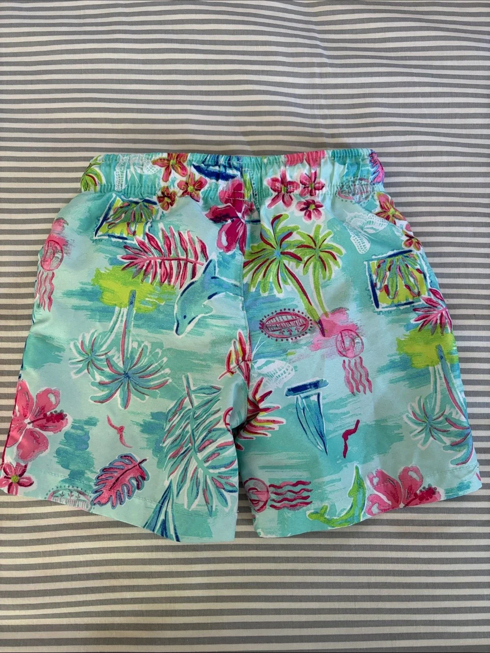Kids Flamingo Print Swim Trunks - Pink & Aqua